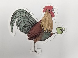 Rooster Holding a Mug of Coffee Multicolor Cute Sticker Decal Fun Embell... - £1.83 GBP