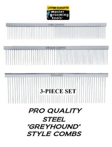 Master Grooming Tools Greyhound Style 3pc PRO SET COMB Steel Kit Pet Dog Cat*NEW - £29.46 GBP