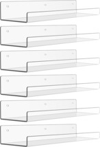 Upsimples 6 Pack Acrylic Shelves For Wall Storage, 15&quot; Floating, Clear - £30.81 GBP