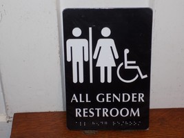 Vintage All Gender Restroom Embossed Braile Plastic Sign - $44.55