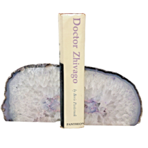 Purple Agate Geode Bookends 5&quot; Tall 7 lbs Crystal Quartz Lavender Polished - $54.99