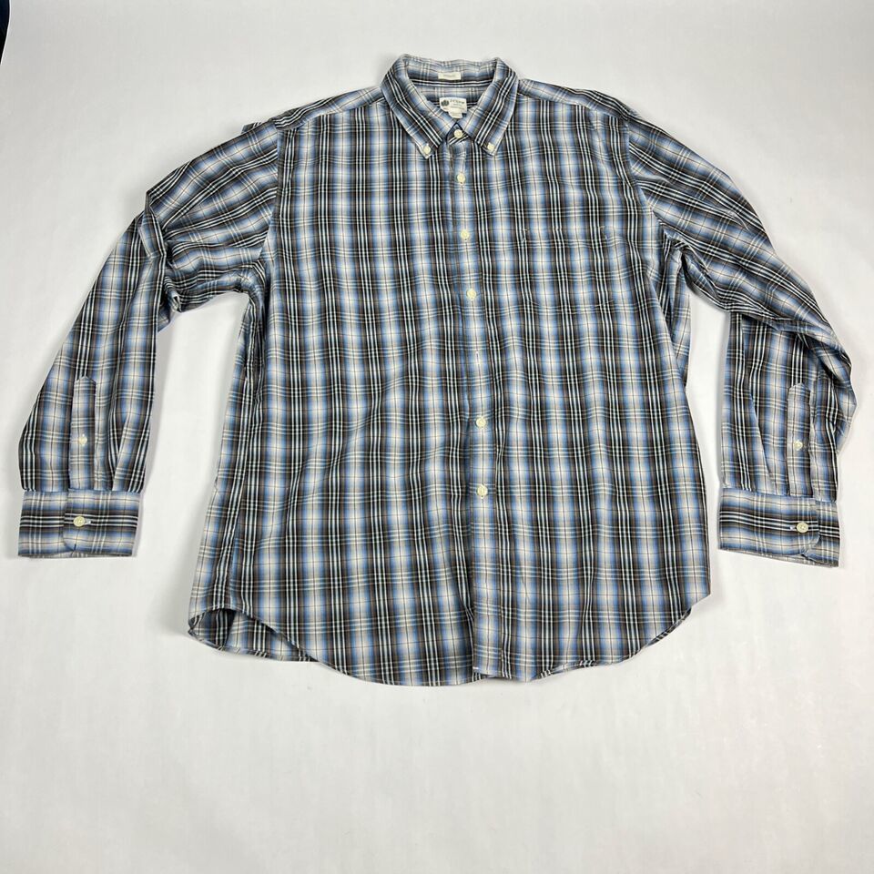 J. Crew Button Front Shirt Mens size XL Blue Black Checkered Shirt - $11.01