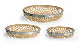 Round Woven Tray (Set of 3) 17&quot;D, 20&quot;D, 23.5&quot;D Bamboo/Metal - £63.07 GBP