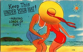 Vintage Comical Postcard Keep This Under Your Hat Circa 1930-1940 Beach Fun - $5.99