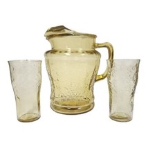 Vtg 1930s Federal Glass Madrid Amber Depression Glass 80oz Pitcher &amp; Gla... - $41.73