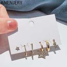 6 pieces/set Silver Color Micro Zircon Star Hoop Earring Set Exquisite Hip hop P - £10.86 GBP