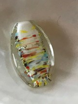 Estate Clear Glass with White Yellow &amp; Orange Striped Fused Art Glass Oval Penda - £8.23 GBP