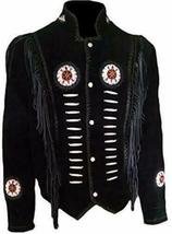 Women Western Wear Cowgirl Black Suede Leather Fringes Beaded Jacket WJ116 - $149.00