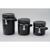 Black Ceramic Canisters with Metal Clamp Lid, Scoop Set of 3 - £25.13 GBP