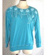 Vintage Rafael Women&#39;s Teal Long Sleeve Lace Poofy Flowers Inside Out Lo... - £13.20 GBP