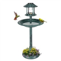 Outdoor Garden Birdbath in Green Copper Patina Finish with Solar Light - €139,72 EUR