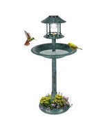 Outdoor Garden Birdbath in Green Copper Patina Finish with Solar Light - $213.92 CAD