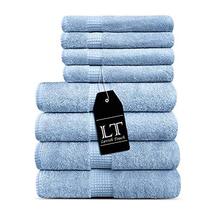 Lavish Touch 100% Cotton 600 GSM Melrose 8 pc Set of 4 Bath 4 Hand Towels Sky Bl - $42.74