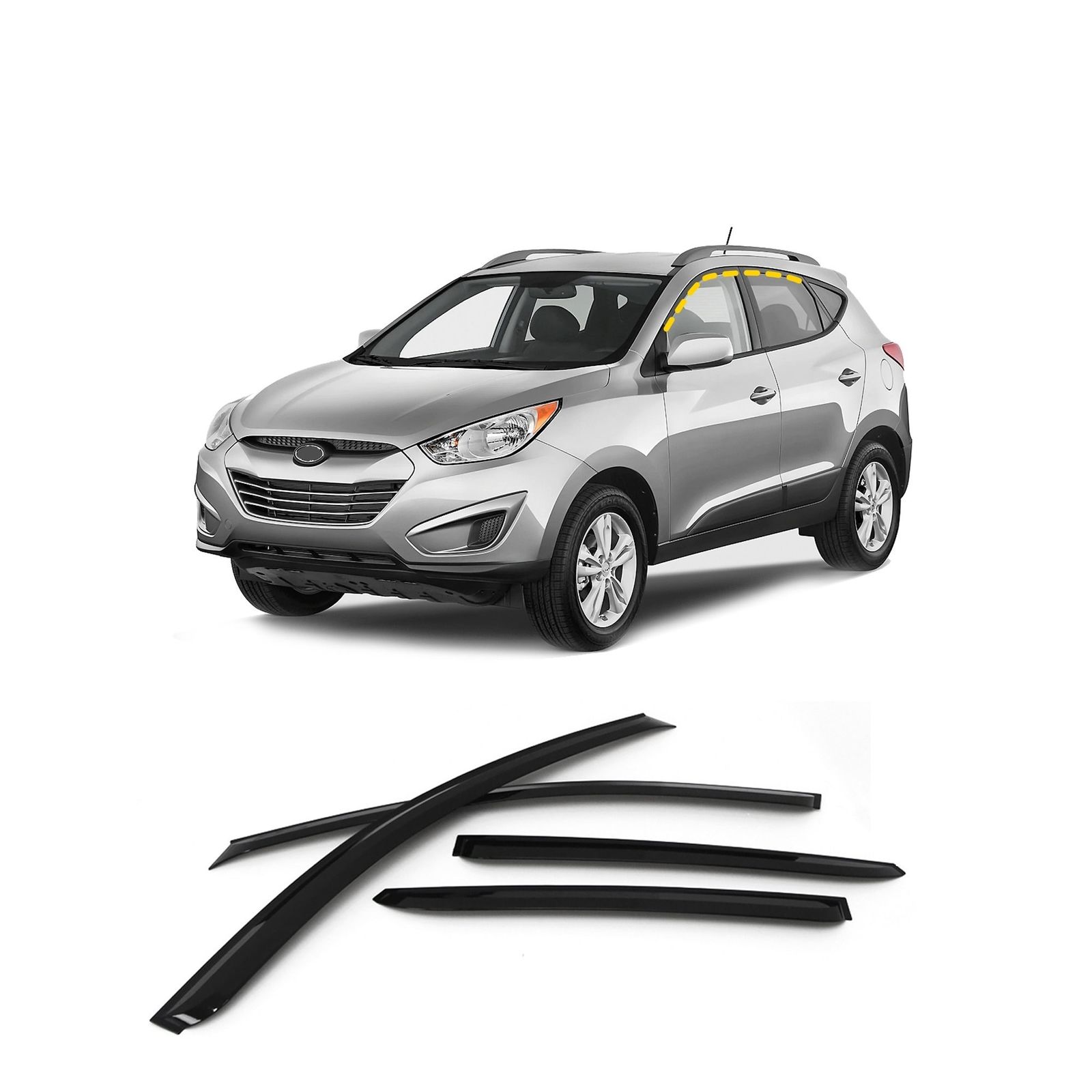 Rain Guards for Hyundai Tucson 2010-2015 (4PCs) Smoke Tinted Tape-On Style - $122.95