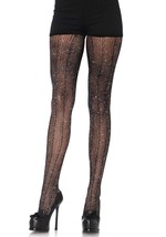 Black Silver Sparkly Lurex Crochet Knit Stripe Net Tights Retro pantyhos... - £10.96 GBP