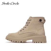 Women Ankle Boots Suede Leather Lace-ups Platform Boots Autumn/Winter Chunky Boo - £77.23 GBP