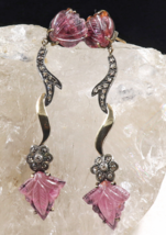 Natural Pink Tourmaline 10ct Carved Natural Diamond 18k Gold 925 Silver ... - $753.48 CAD