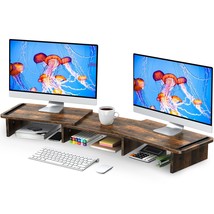 Dual Monitor Stand Riser, Monitor Stand With Adjustable Length And Angle, Wood M - £43.95 GBP