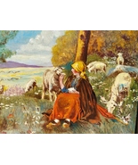 Oil painting signed shepherdess and her sheep CIRCA 1940 - €220,98 EUR