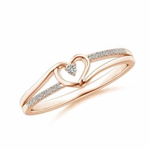 Round Diamond Split Shank Heart Promise Ring in 14K Rose Gold Ring Size 4 - £233.49 GBP