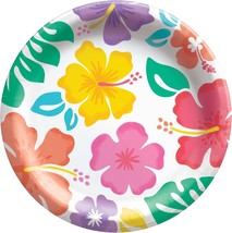 Amscan Multicolor Summer Hibiscus Round Disposable Paper Plates - 8.5&quot; (Pack of  - £30.36 GBP