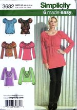 Simplicity 3682 Misses' Knit Tunic and Tops with Sleeve Variations Sewing Patter - £5.44 GBP