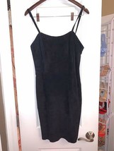 Black 90s mini dress Hugo Buscati silky pig suede - $29.70