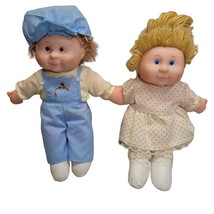 2 Blue Box Flower Kid Baby Doll Boy Blue Overalls Girl Polk a Dot Dress 1983 Vtg - £17.33 GBP