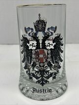Vintage Austria Coat Of Arms Beer Stein Thick Heavy Glass Gold Rim 1 Pin... - $13.85