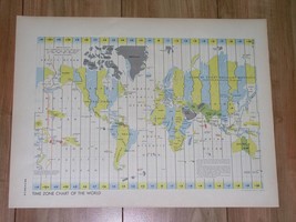 1949 Vintage Map Of World Time Zones / Sea Oc EAN Transportation Main Ship Routes - £15.42 GBP