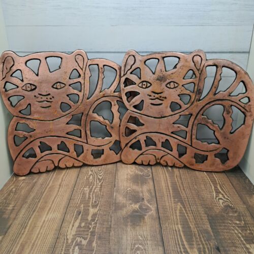 Primary image for Vintage 90'S ODI Cat Trivet Pair Copper Cast Iron Wall art Hanging 7"