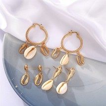 F me 2020 new boho shell earrings for women girl mixed eyes cross star circle geometric thumb200