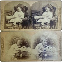 Antique Stereoscope Stereoscopic Card Melander &amp; Bro. Chicago #142-43 Girl Pipe - £22.11 GBP