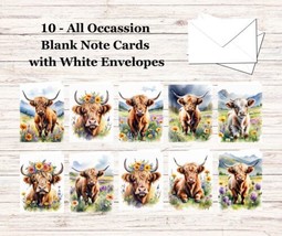 10 - Blank Note Cards (4x 5.12)  with Envelopes - All Occasion #006 - £10.44 GBP