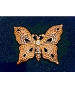 Unbranded Yellow Gold Tone Butterfly Brooch Pin Clear Rhinestones - £31.59 GBP