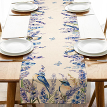 Spring Summer Floral Flower Table Runner, Lavender Bluebird Butterfly Kitchen Di - £16.02 GBP