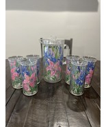 Vintage Floral Plastic Pitcher Cups John Martin Jensen Iris Orchid Doubl... - $69.36 CAD