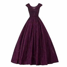 Kivary Women Beaded Lace Scoop Neck Long Prom Dress Formal Evening Gown Dark Plu - $128.69