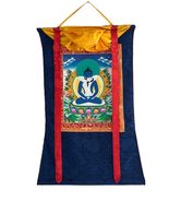 HAND-PAINTED BUDDHA SHAKTI/ SAMANTABHADRA TIBETAN THANGKA WITH SILK BROCADE - $2,793.79 MXN