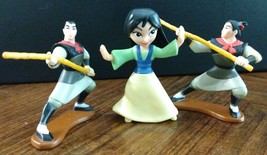 2020 Disney McDonald&#39;s 3&quot; Princess Mulan and 2 Captain Li Shang Action Figures - £3.72 GBP