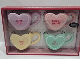 Valentine's Day Conversation Hearts Espresso 4 Mug Set Candy Box Heart S... - $34.64