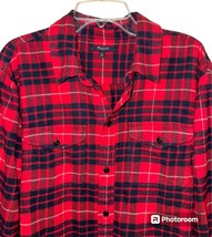 Madewell Womens M Button up Shirt Red Navy Blue Plaid Long Sleeve Flannel Fall - $12.17