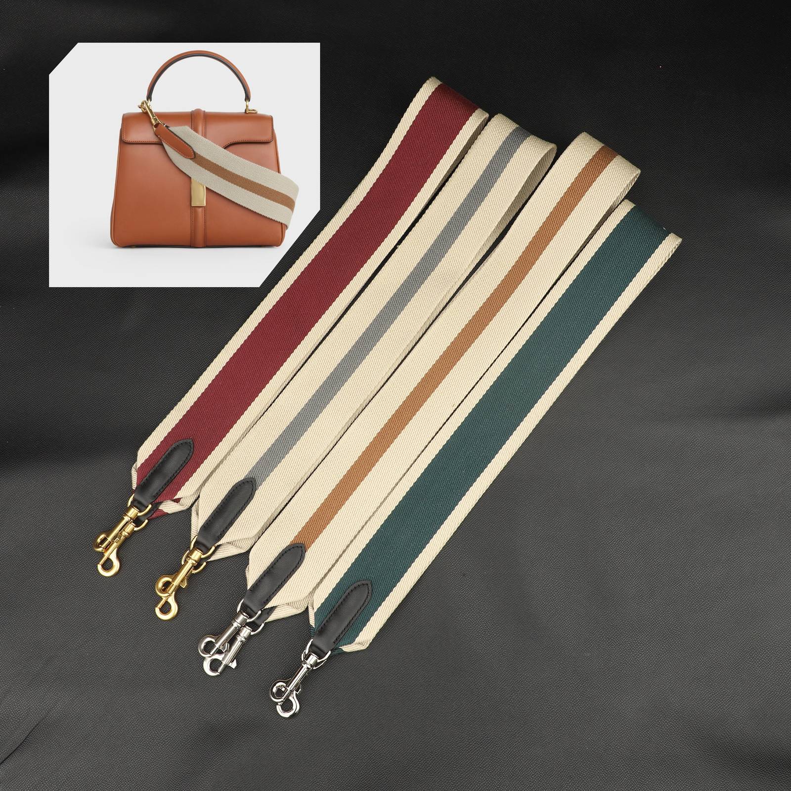 Long Strapin textile and calfskin,trimmings in Calfskin,GOLD FINISHING,Crossbody
