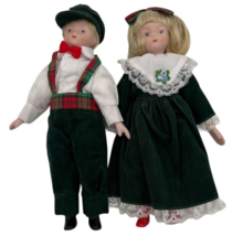 VTG Porcelain Christmas Dolls Girl Boy Velvet Dress Attire Festive 8.5 inches - £9.99 GBP