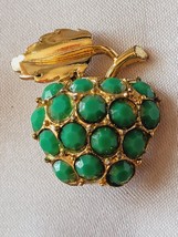 Vintage Green Jadeite Apple Pin Brooch Gold Tone - £11.86 GBP