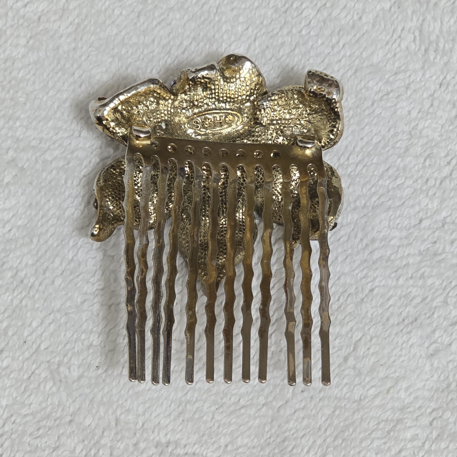 Soho Style Floyster Gold Tone Rhinestone Hair Comb 2 X 2.6" READ Item image 6
