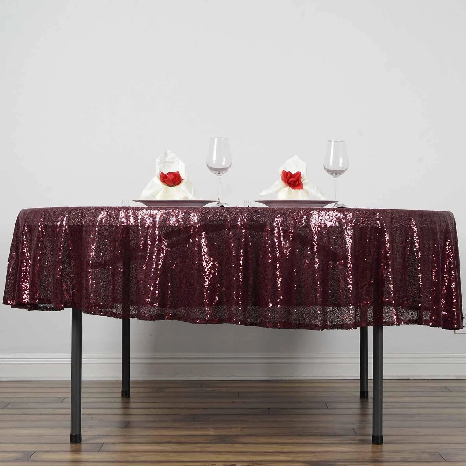 Burgundy - 90&quot; Round Tablecloths Luxury Collection Duchess Sequin Wedding - £48.94 GBP