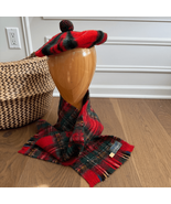 Vintage Royal Stewart Scotland Red Plaid Wool Beret Hat and Scarf - $669.60 MXN