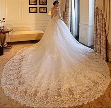 Luxurious Half Sleeves Appliques Lace Wedding Dress Bridal Gowns - £168.37 GBP