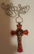 Jesus Crucifix Cross Enamel INRI Saint Benedict Pendant Necklace - $14.99